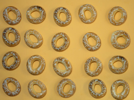 Background from bagels in sweet glaze. Flour product for tea. Delicious Russian pastries.   dryers in glazeの写真素材