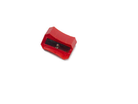 Pencil sharpener . Red sharpener on a white background. Stationery. Set for schoolchildの写真素材
