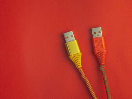 Usb wire. Electronics. Modern technologies. wire isolate. Black phone cordの写真素材