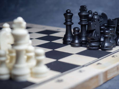 Chess. Chess pieces on the board. Board games. Counterstrategy. Strategic thinking.  Beautiful game piecesの写真素材