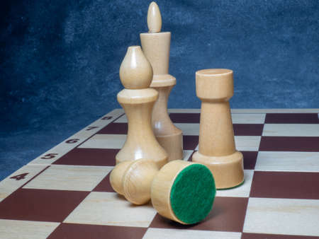 Chess board with figures. Wooden chess. Board games. Location of opponents. Counter strategy. Analytical mind.の写真素材