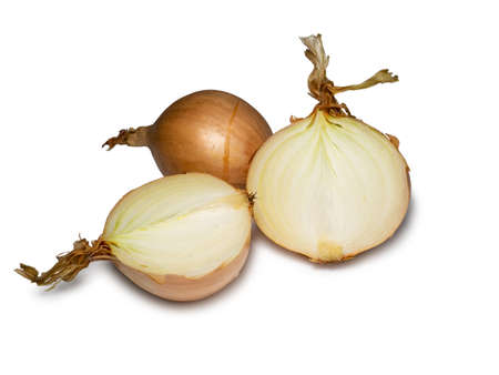 Sliced ââonion on a white background. root isolate. fresh vegetables. Spices for the kitchenの写真素材