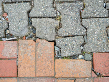 old brickwork. brick block. demolition work. Stones on the ground. Pedestrian zone.の写真素材