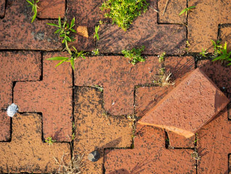 old brickwork. Bricks on the ground. construction work. brick block. demolition work. Stones on the ground. Pedestrian zone.の写真素材