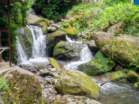 Rapids on the river. Shallow river with boulders Clear water stream. Natureの写真素材