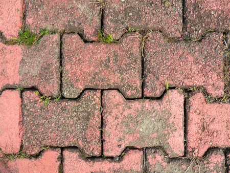 Old red tiles on the ground. Abandoned place. stone pattern. background from hard materials. beautiful pavementの写真素材