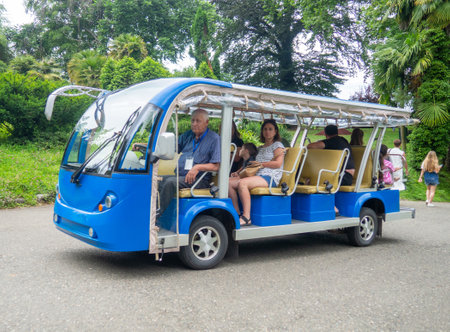 Batumi, Georgia. 06.29.2022 Car for transporting tourists. Open mini car for nature.のeditorial素材