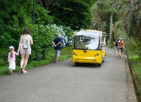 Batumi, Georgia. 06.29.2022 Car for transporting tourists. Open mini car for nature.のeditorial素材