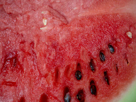 Background from the pulp of watermelon. Watermelon in a cut. Berry pulp. juicy square. red fruit. Quench thirst. Berry bones.の写真素材