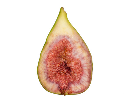 Fig cut in half. fresh fruit. Fig. Figs with seeds. The pulp of a juicy fruit. food for vegetarians. fruit in peelの写真素材