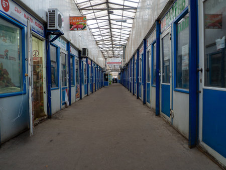 empty market pavilion. Emptiness. Nobody. Shopping arcadeのeditorial素材