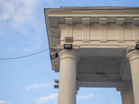 Elements of street lighting. column lighting. technologies and architecture. Part of the building. white colonnadeの写真素材