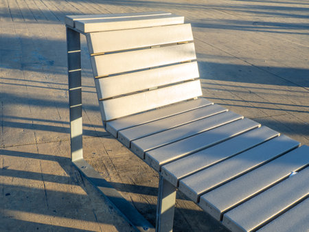 Sun lounger in the park of modern design. Stationary bed. chair for sunbathing. Bench in the parkの写真素材