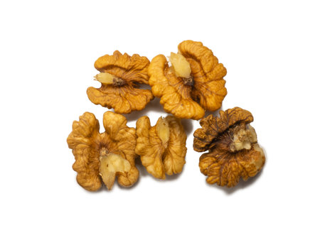 Half of the walnut kernels. Walnut insides. healthy diet. Ingredients for meals. Walnut stuffing isolate. naturalの写真素材