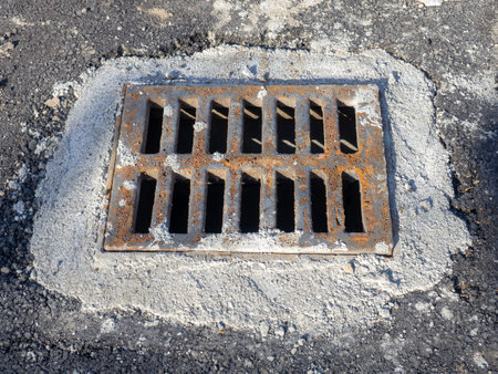 Sewer grate. Stormwater in the city. unfinished work. street renovation. municipal serviceの写真素材