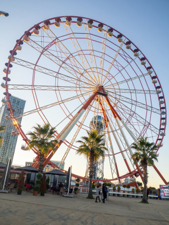 Part of the ferris wheel. Ferris wheel at an unusual angle. entertainment industry. Leisure attractionのeditorial素材