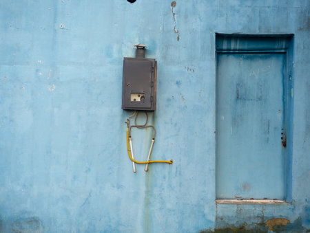 Gas column on the wall. A device for heating water in the south. Household appliance. Technologyの写真素材