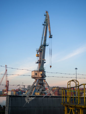 Batumi, Georgia. 01.18.2023 Loading port crane. Loading cargo. maritime business. industry. high...