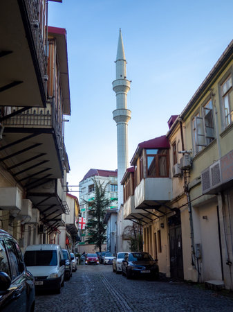 Batumi , Georgia. 02.08.2023 minaret of the mosque rises above the buildings in the old city. Turkish quarter. Georgian architectureのeditorial素材