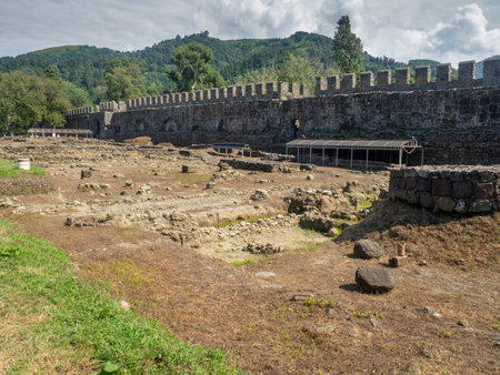 Ruins of an ancient castle. At the archaeological site. Ruined Palace Museum. Fortress Gonio. The architecture of antiquity. Georgiaのeditorial素材