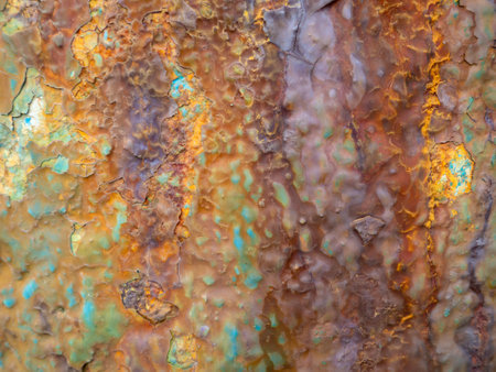 Rust on a blue surface. Cracks in the paint. Old iron. Rusty metal. Backgroundの写真素材