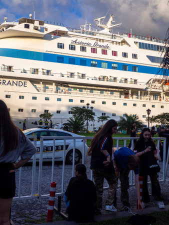 Batumi, Georgia. 07.31.2023 Cruise ship at the pier. Huge ship on the pier. Astoria Grande. Vacation on a cruise. At the parking lot. Expensive trip. Shipping. People in the port. Batumiのeditorial素材