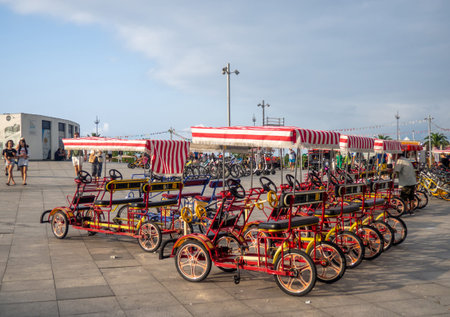 Batumi, Georgia. 08.13.2023 Rent of different bicycles in Batumi. Vacation at the resort....