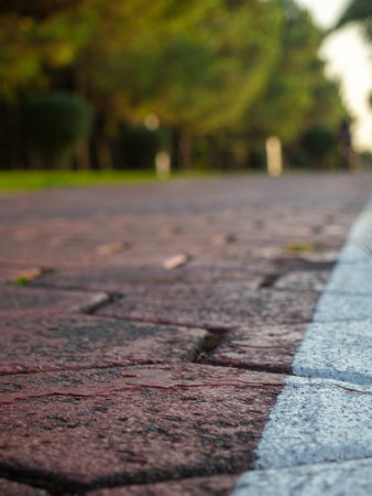 Bike lane concept. Healthy lifestyle. Urban space in a modern resort. Smart urbanism. Bicycle path close-up. Road for sports. bokehの写真素材