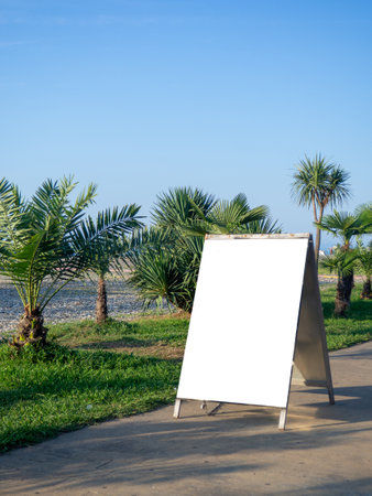 Mocap on the Black Sea coast. Restaurant sign. Empty advertisement. Place to fill. Board for restaurant prices. street advertisingの写真素材