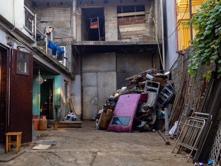 Private scrap yard. Rusty metal. Heaps of iron. Asian market. Business of local residents. Private enterpriseの写真素材