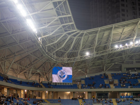Batumi, Georgia. 09.24.2023 Vault of the Adjarabet Arena stadium. Metal construction. Roof of a football stadium. Sports architectureのeditorial素材