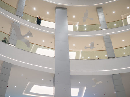 Batumi, Georgia.10.10.2023 lobby of a new shopping center. Light walls of a shopping center. New Batumi Mall. A place to shop. Modern interior. Part of the interiorのeditorial素材