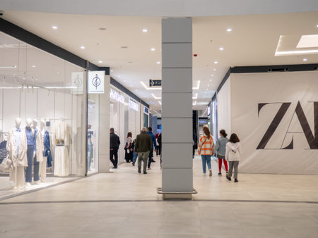 Batumi, Georgia.10.10.2023 lobby of a new shopping center. Light walls of a shopping center. New Batumi Mall. A place to shop. Modern interior. Part of the interiorのeditorial素材
