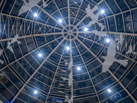 Dome of the shopping center. Inside view. Light walls of a shopping center. New Batumi Mall. Modern interior.の写真素材