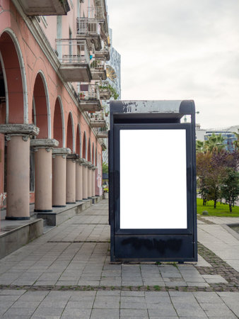 Billboard advertisement. Mockup at a transport stop. Place for inserting street advertising. Whiteの写真素材