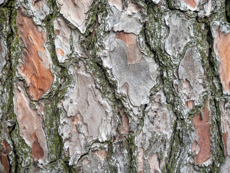 Tree bark close-up. Tree bark structure. Wood background. Natural texture. Uneven surface. Southern breedsの写真素材