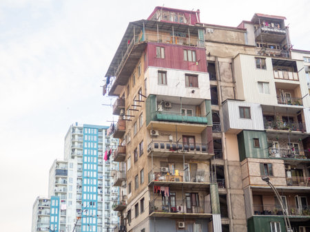House in Asia. Architecture of Batumi. Home of local residents. Old building. view from bottom to top.の写真素材