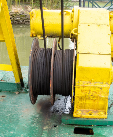 Winch lift for a boat. Mechanism close up. Simple technique