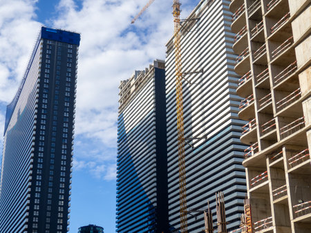 Construction of high-rise buildings in Asia.  Concrete frame without facade. Developmentの写真素材