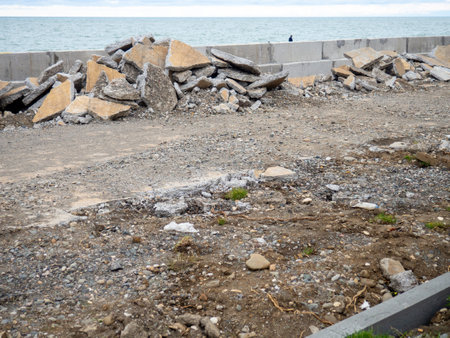 Reconstruction of the embankment of the resort town. Improvement works. Infrastructure repair.の写真素材