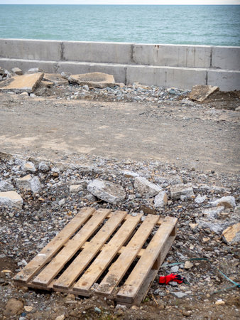 Reconstruction of the embankment of the resort town. Improvement works. Infrastructure repair.の写真素材