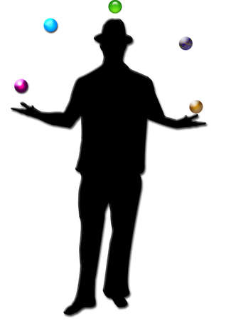 Juggler sorting out his household bills, add your own currency signsの写真素材