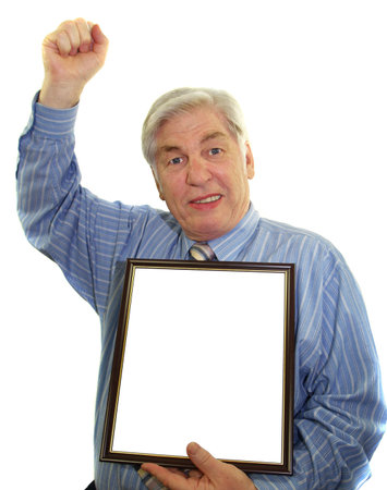 Senior male with his certificate for you to fillの写真素材