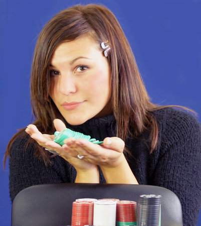 Girl winning a lot of chips success      の写真素材