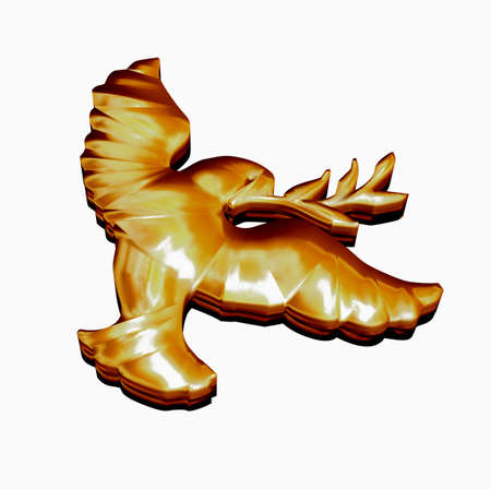 Golden dove in 3D symbol of peaceの写真素材