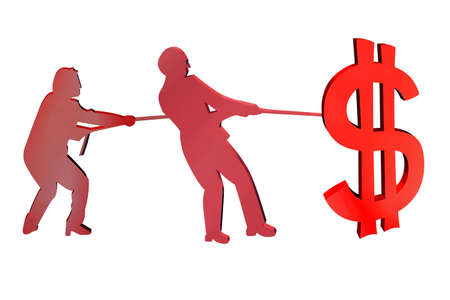 Being dragged into the red two investorsの写真素材