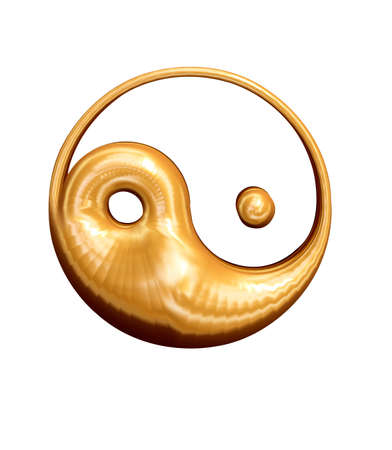 Golden 3D Yin Yang sign asian symbol of good and badの写真素材