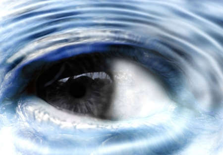 Eye watching from blue ripples drowning help!の写真素材