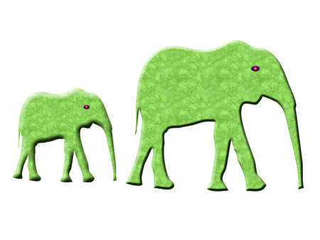 Cartoon elephants in green with red eyesの写真素材