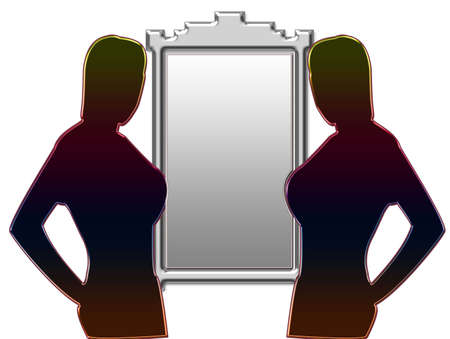  woman about to put on her face in the mirrorの写真素材